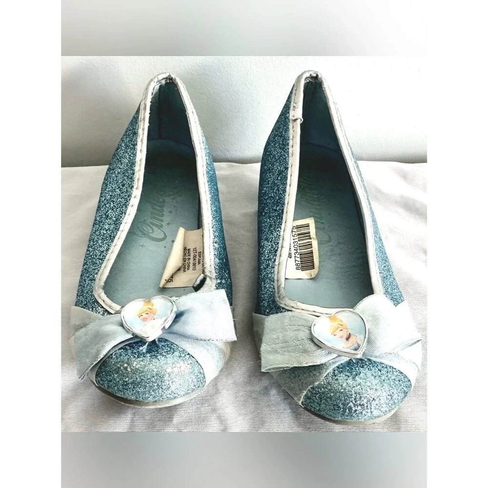 Disney Cinderella Glitter Flats Girls Size 11/12 Blue Sparkle Princess Shoes
